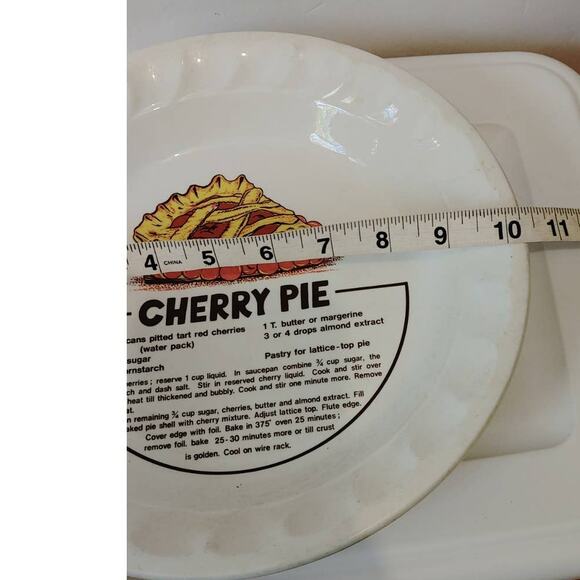 Vintage Cherry Pie Dish Ceramic 10" w/ Recipe - Picture 3 of 3